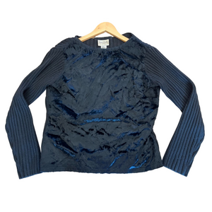 Vintage Oscar de la Renta Black Faux Fur Wool Mixed Knit Sweater M Rare